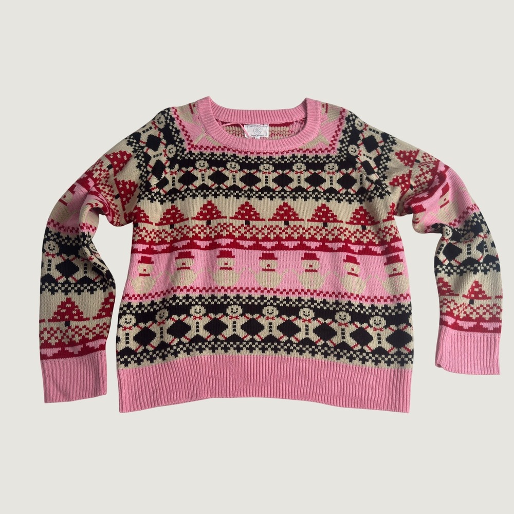 Christmas Worldwide Festive Pink NEW Fair Isle Snowman Gingerbread Sweater XL